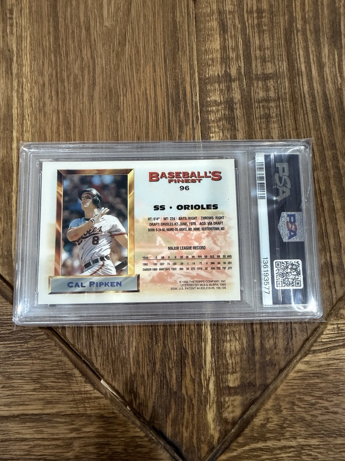 1993 Topps Finest  #96 Cal Ripken Jr PSA 8 view 3