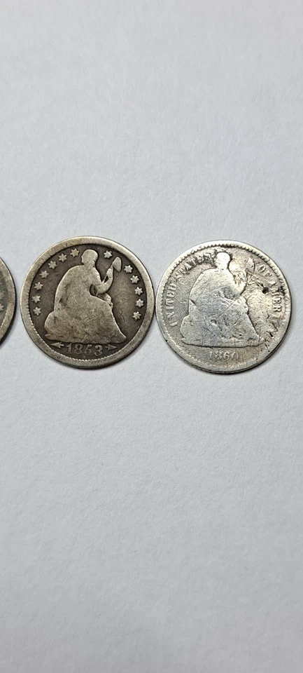 Lot Of 3 US Silver Seated Liberty Half Dimes 1842, 1853, 1860 - Image 3 of 4