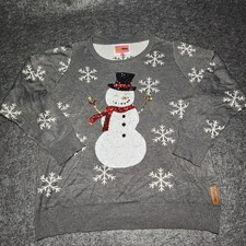 Tipsy Elves Womens Snowman Snowflake Seqiuns Ugly Christmas Sweater XL Gray