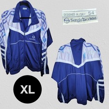 Vintage 90s Sergio Tacchini Windbreaker Jacket 54 White Blue Retro Full Zip XL