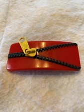 VTG 80s Hair clip Barrette Zipper Style Retro Accessory Red/Yellow/Black Plastic