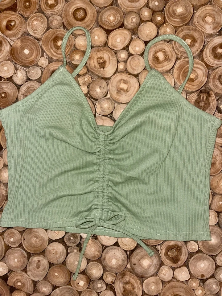 O'Neill ребристый Cami укороченный верхний собранными в Рюш шнурком без рукавов Майка Sage зеленый S - Изображение 2 из 4