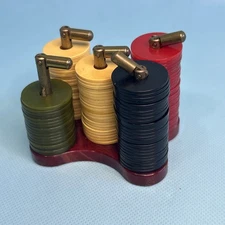 Vintage Mah Jong BAKELITE Chip Token Coin  Holder Caddy Mahjong 100+ Chips