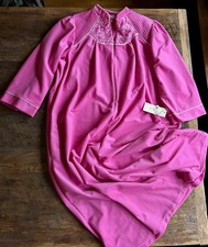 Vintage Heather Collection Robe 2X Pink Velour House Coat Embroidered Zip USA