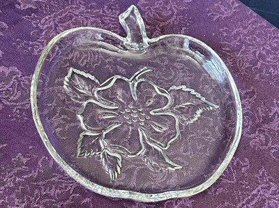Hazel-Atlas VTG Clear Glass Apple Blossom Shaped Snack Plate Dish