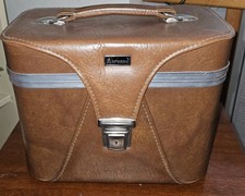 Vintage MARSAND Brown Faux Leather Camera Bag / Dividers/ Blue Plush 11" X 9"