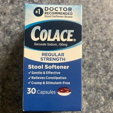 Colace Regular Strength Stool Softener for Gentle Constipation Relief 30 Caps.