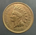1908 Indian Head  Cent US One Penny