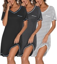 3 Pack Nightgowns for Women Short Sleeve Sleep Shirts T Shirt Night Gown V Ne...