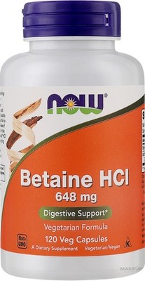 NOW Betain HCI 648mg 120 pflanzliche Kapseln Verdauungsunterstützung