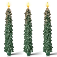  3 PCS Flameless Taper Candles with 6-Hours Timer, 9.5 A-Green Tree Timer