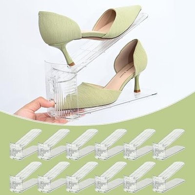 12-Pack Shoe Slots Organizer for Closet, Adjustable Shoe 12 PACK Transparent
