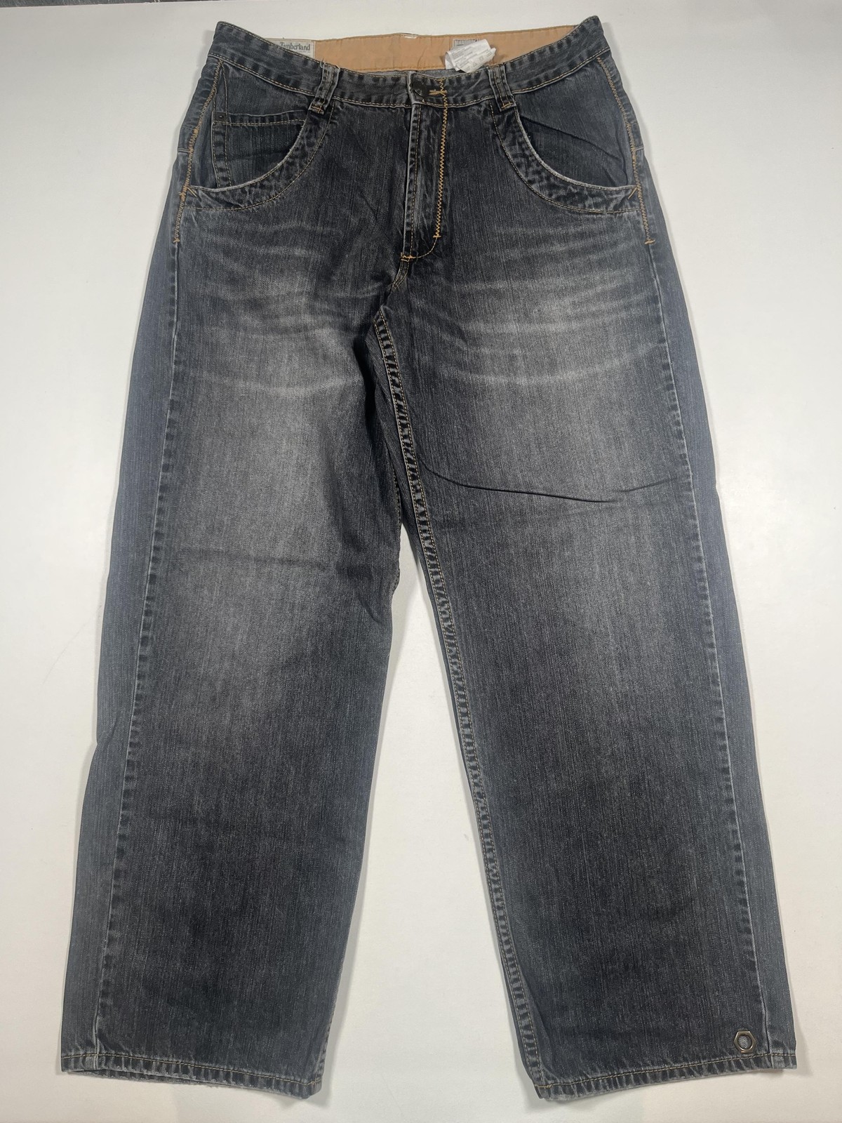 Mens 36 Gray Dark Wash Denim Relaxed Wide Leg Distressed