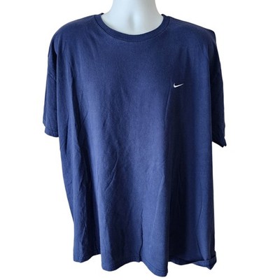 Vintage Nike Mini Swoosh T-Shirt Mens 3XL Blue Embroidered Logo Cotton Tee USA