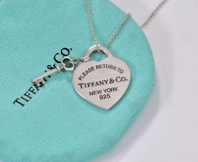 Please Return Tiffany & Co Silber Herz Anhänger Schlüssel Anhänger Halskette im Etui 16''