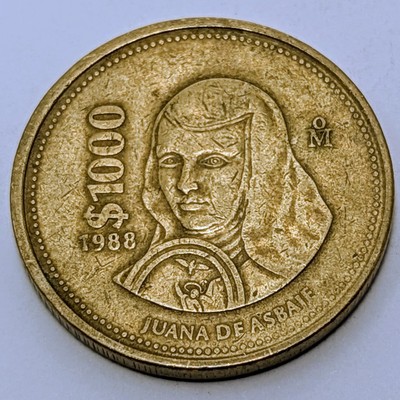 Mexico 1988 $1000 Coin  Eagle Coat of Arms