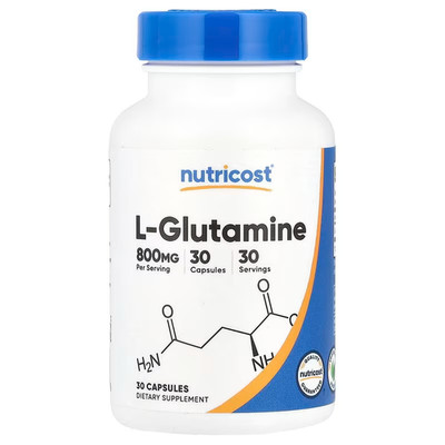 Nutricost L-Glutamine 800mg, 30 Caps - GF Non-GMO - EXP 11/2026
