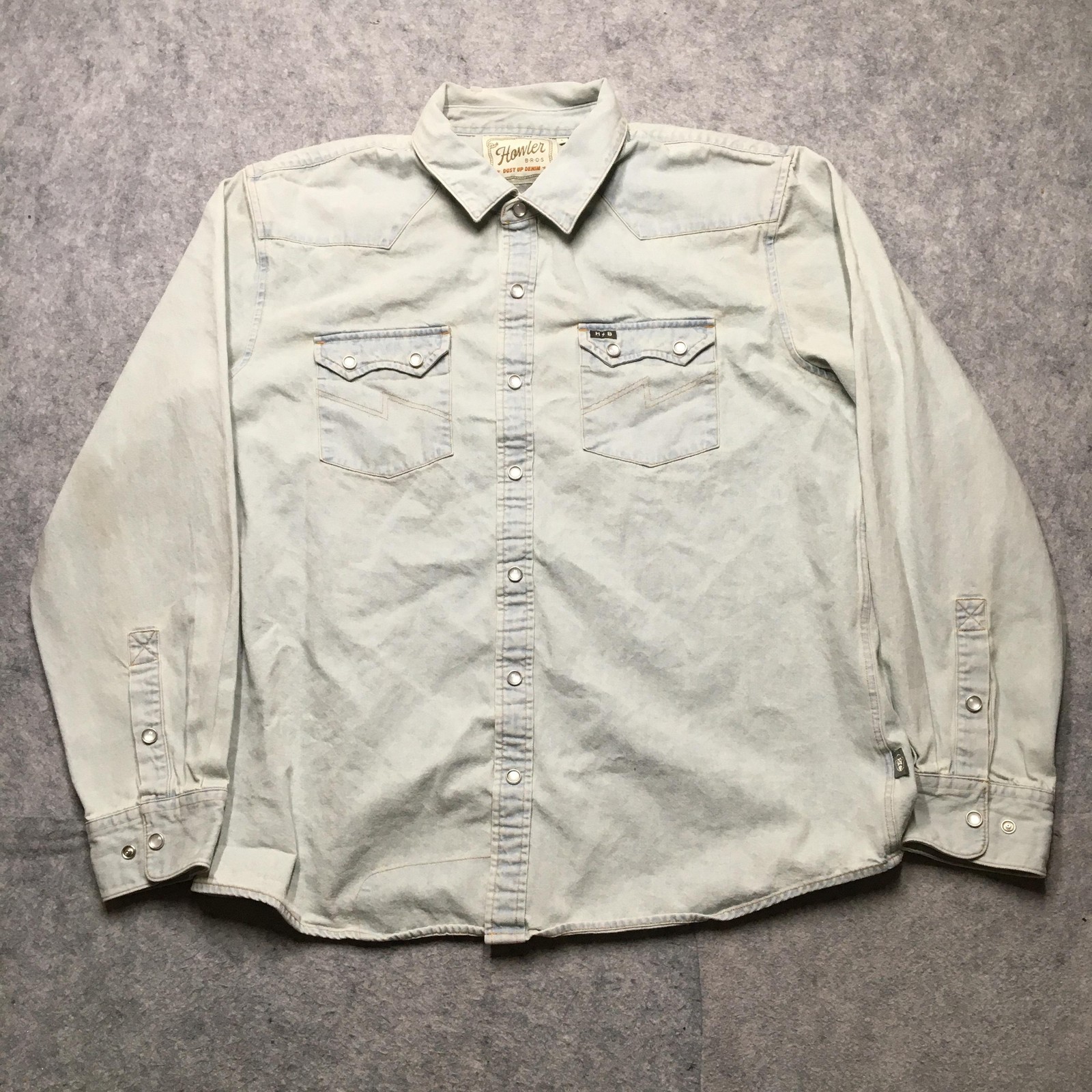 Howler Bros Dust Up Denim Shirt Mens Large Light Blue Western Pearl Snap