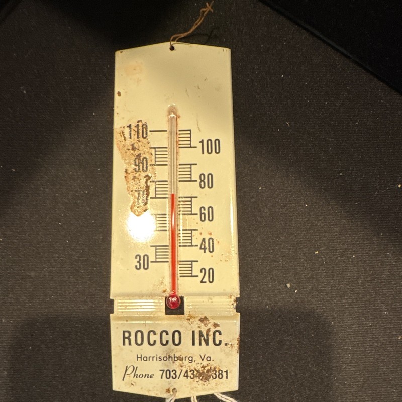 ROCCO INC. White Advertising Thermometer - Harrisonburg, VA Phone 703/433-4381