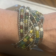 Multicolor Glass Beaded Wrap Cuff Bracelet bohemian  Square Beads