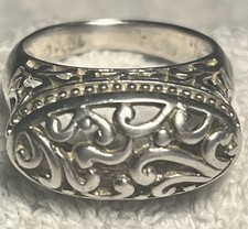 Vintage Oval Sterling Silver 925 Filigree Ornate Scroll Design Ring Size 7