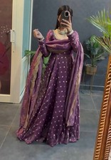 Stylish Look Fendy Silk Purple Gown Bottom With Dupatta For Festival Wear