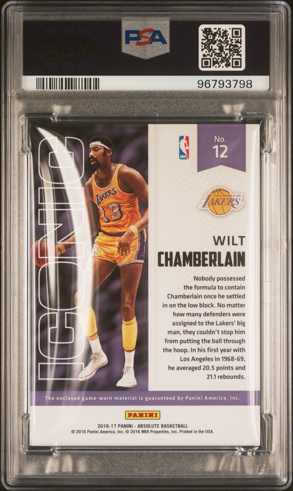 2016 ABSOLUTE ICONIC MATERIALS #12 WILT CHAMBERLAIN ICONIC JERSEY#/49 PSA 8.5 view 2