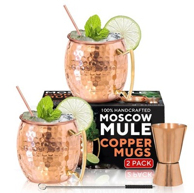 Moscow Mule Copper Mugs - Set of 2, 100% HANDCRAFTED - Food Safe Pure Copper ...