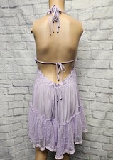 Lavender Purple Backless S Ruffle Layered Romantic Low Cut Boho Tie Back Dress