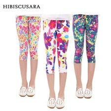 3-10years Girls Cropped Trousers Floral Print Flower Kids Calf Length Skinny Pan