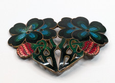 VTG Guilloche Enamel Brass Art Nouveau Flowers Chunky Belt Buckle 3.25"x2.5"