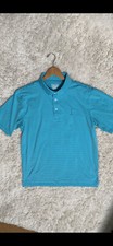 Straight Down Performance Men  s L Short Sleeve Golf Polo Shirt Turquoise Stripe