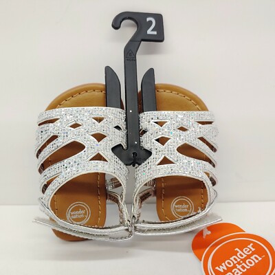 Wonder Nation Cute Rhinestone Sandals Silver Baby Size Girls