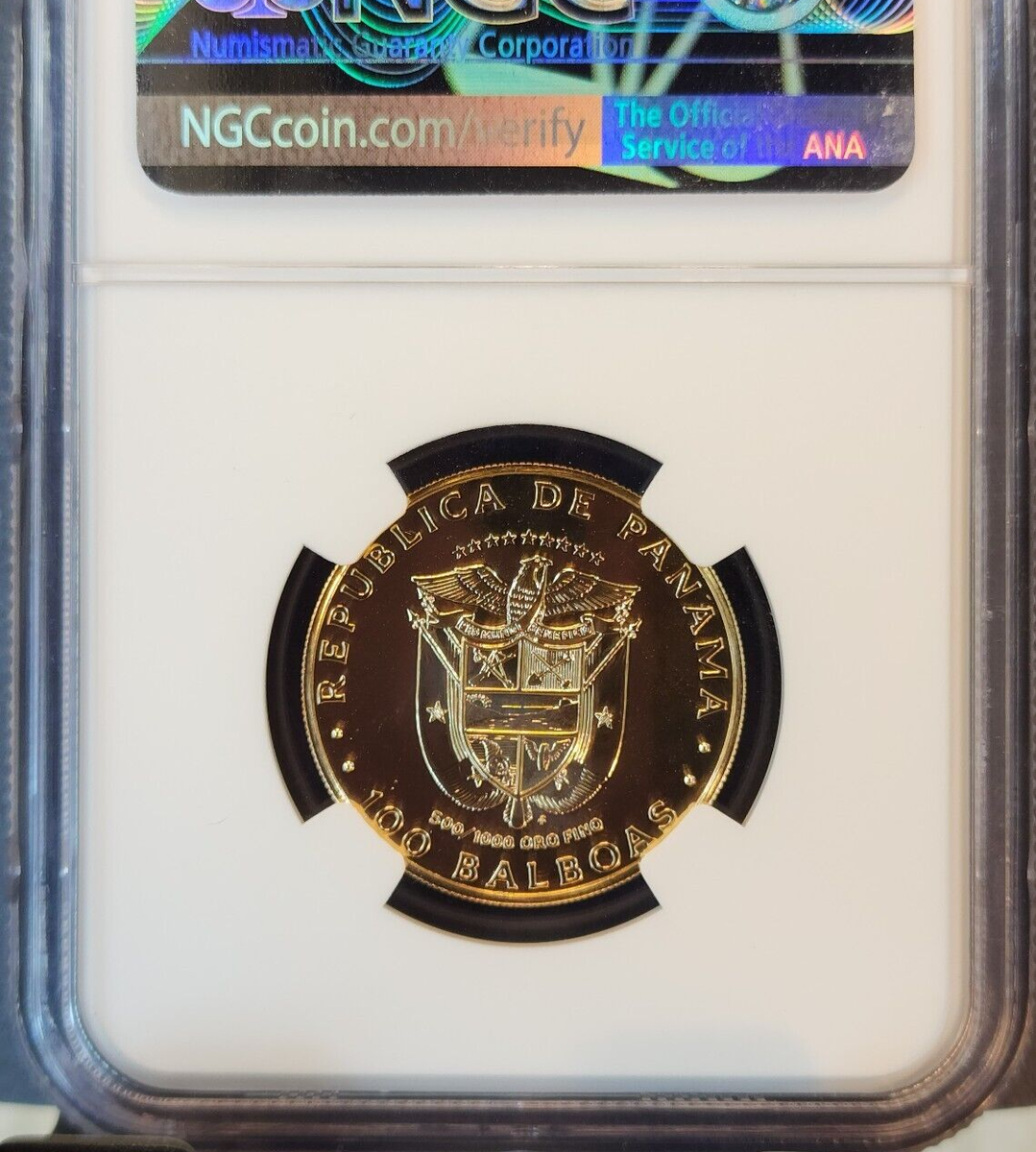 1981 PANAMA GOLD 100 BALBOAS CEREMONIAL MASK NGC MS 69 DPL ONLY 