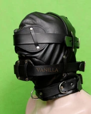 100% Genuine Leather Sensory Deprivation Bondage Hood Gimp Mask with Mouth Gag