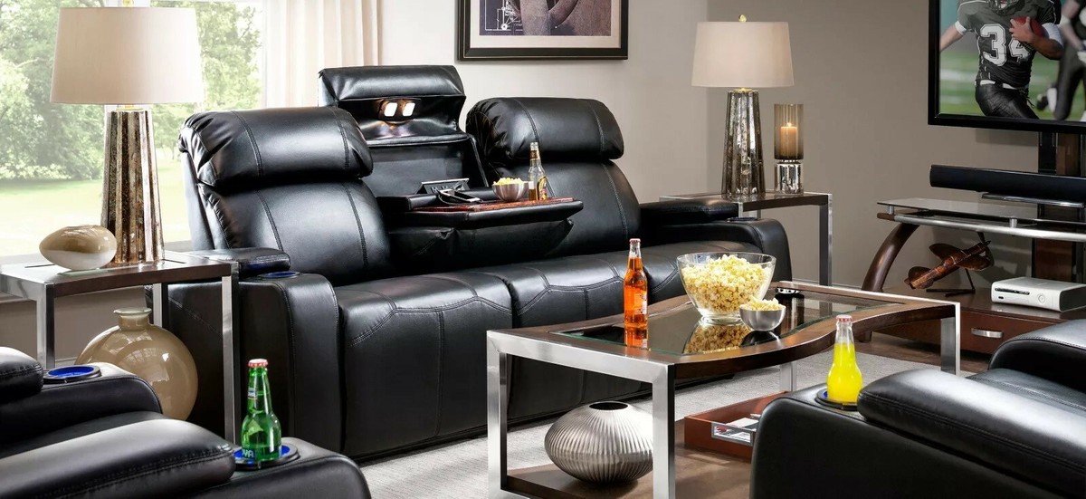 Living Room Raymour And Flanigan Leather Recliner Sofa