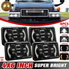4PCS For GMC C4500 C5500 Topkick Black 4x6" LED Headlights High Low Sealed Beam