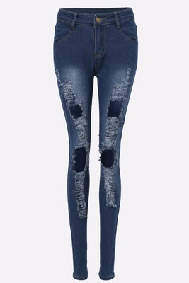 Yoins Stretch zerrissene Jeans Skinny hohe Taille kuschelig Größe 8/10 UK neu mit Etikett blau