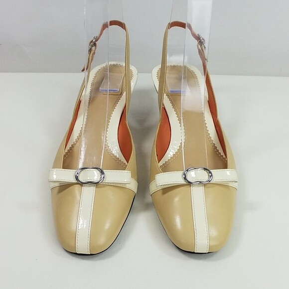 Cole Haan Tan Cream Patent Leather Sling Back Kitten Heels Womens Size