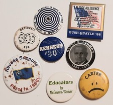 Lot political presidential campaign pins Truman, Reagan, Carter, McGovern