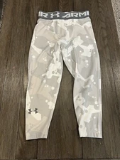 Mens Under Armour Jock 3/4 Spandex Tights Compression Pants White Gray S