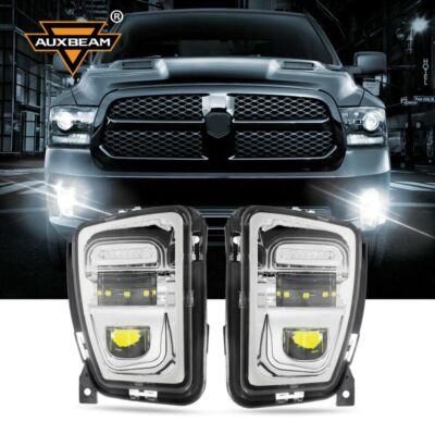 AUXBEAM For 2013-2018 Dodge Ram 1500 Chrome LED Fog Light Driving Lamps Assembly