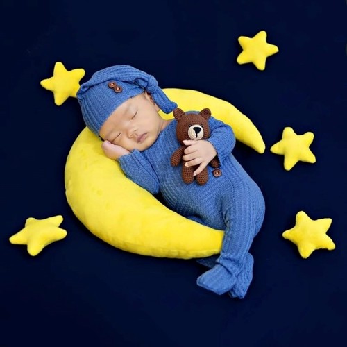 Newborn Boy Outfit Photography Baby Infant Photo Prop Sleeping Hat + Suit 2 Pcs - 第 8/12 張圖片
