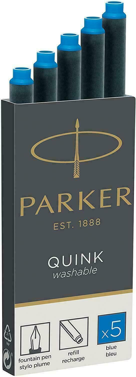 PARKER Fountain Pen Ink Cartridges, Washable Blue - 5 Pack