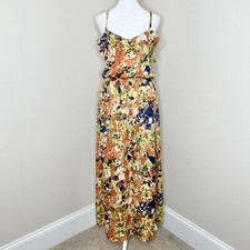 Collective Concepts Colorful Abstract Floral Sleeveless Satin Maxi Dress Sz L