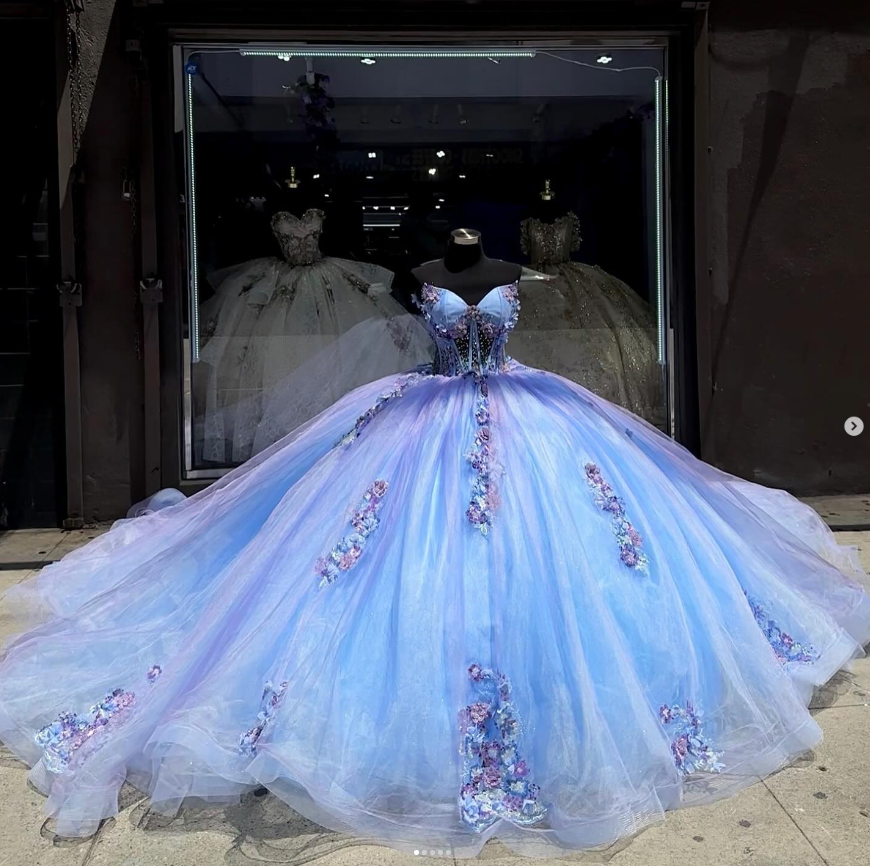 sweet 15 party dresses Luxury Tulle 3d Flower Green Quinceanera Dresses Sweet 15 Off Shoulder