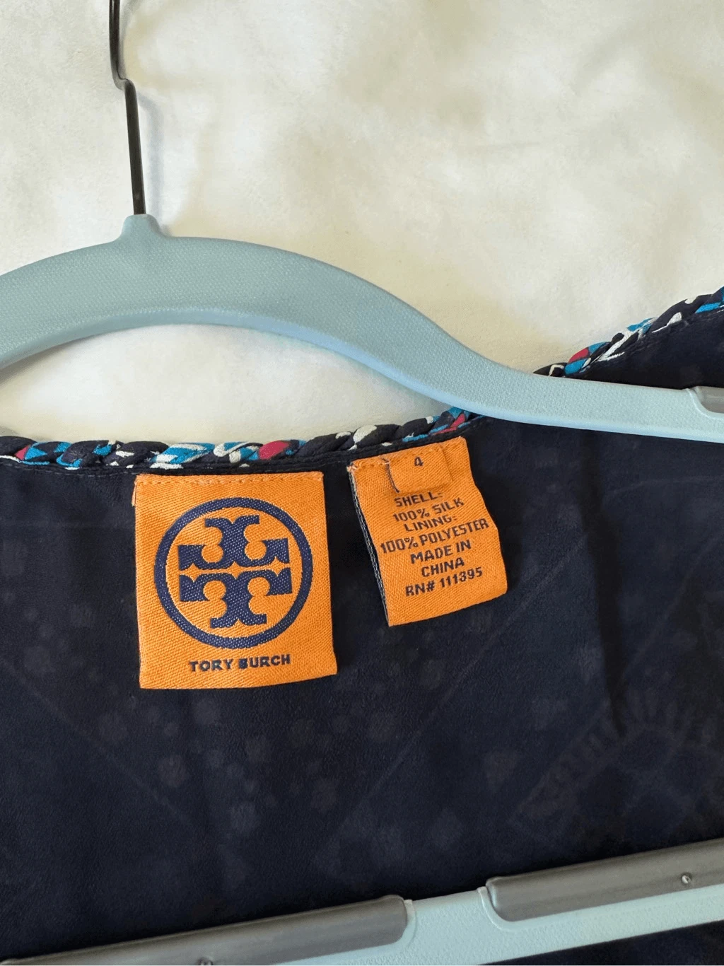 Abito Tory Burch Camilla Dasha in seta con stampa blu e nera taglia 4