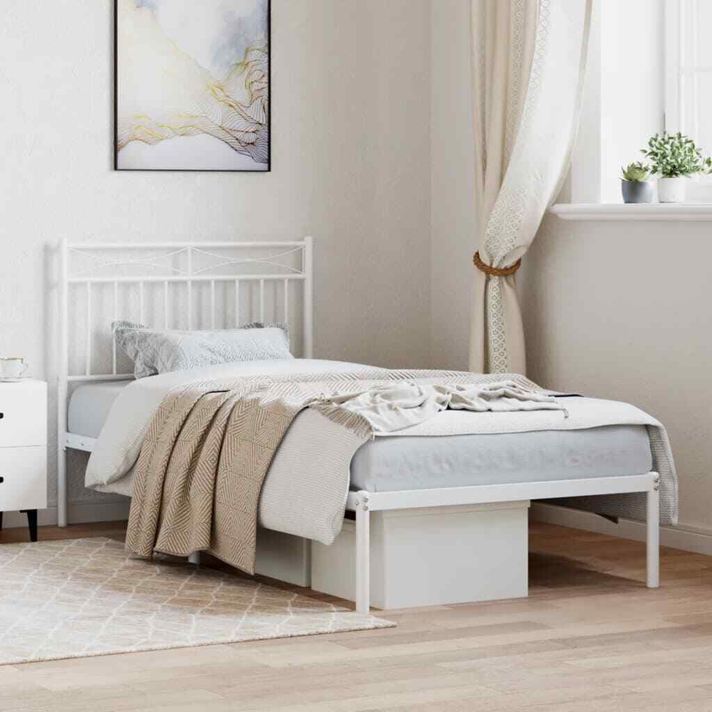 1436172 Giroletto con Testiera Metallo Bianco 90x190 cm