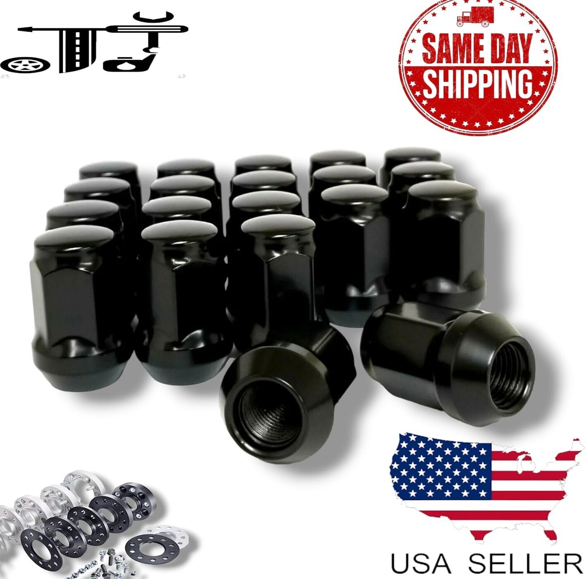 32-Piece Black M14x1.5 Open End Lug Nut Set – 3/4" Hex For Chevrolet 8-Lug Vintage Trucks