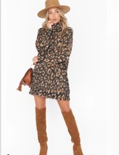 Show Me Your Mumu Fatima Turtleneck Leopard Print Sweater Dress Small